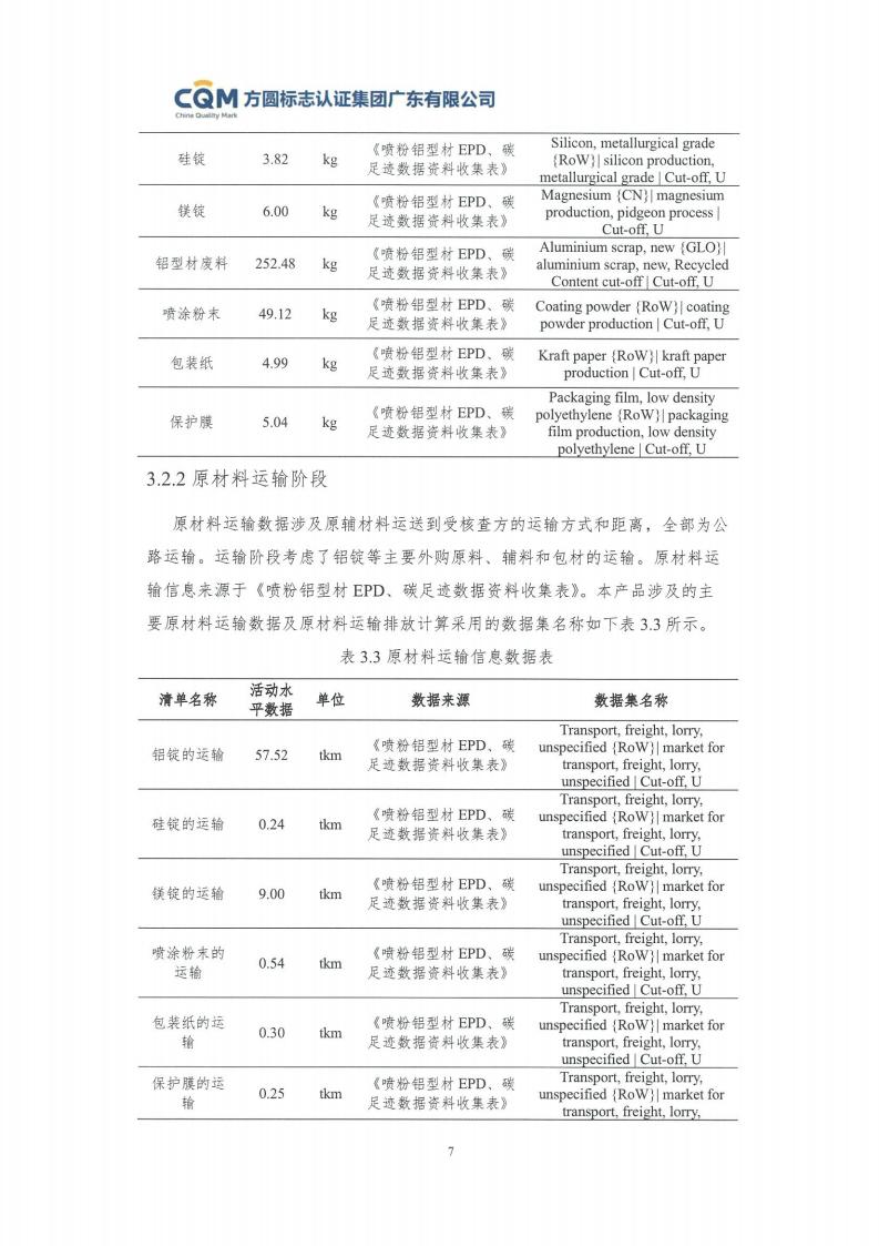 09鋁合金建筑型材（噴粉型）產(chǎn)品碳足跡評價(jià)報(bào)告-方圓蓋章(圖13)